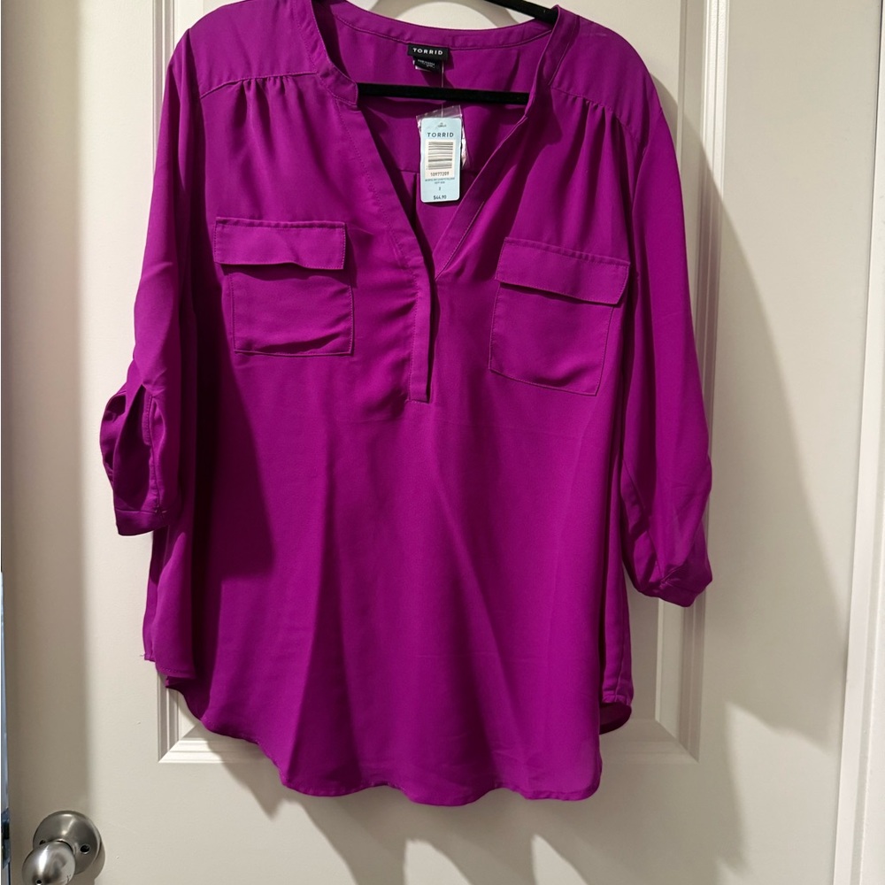 Torrid Rich Purple V-Neck Blouse - Picture 2 of 4